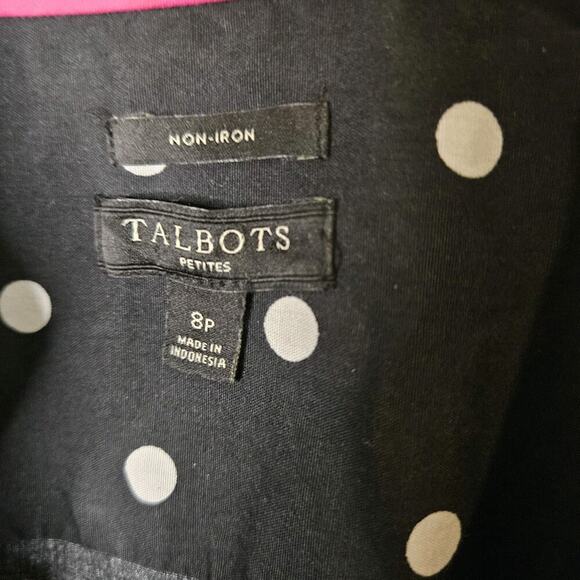 Talbots Womens Black & White Polka-dot Print Short Sleeve Non-iron Top Blouse 8P - Picture 10 of 10